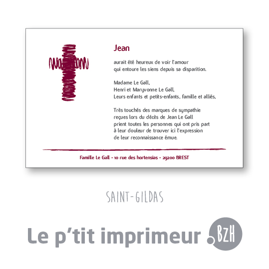 Carte de remerciements Saint-Gildas - Format 128 x 82 mm