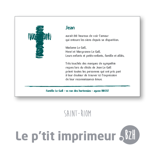 Carte de remerciements Saint-Riom - Format 128 x 82 mm
