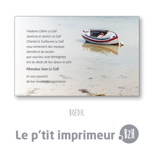 Carte de remerciements Boëdic - Format 128 x 82 mm