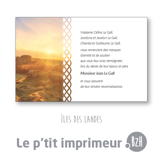 Carte de remerciements Iles Des Landes - Format  128 x 82 mm