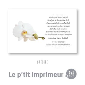 Carte de remerciements suite à un décès avec orchidée | Le p'tit imprimeur.bzh