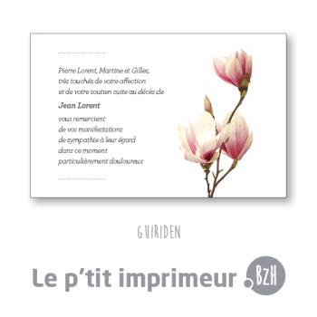 Carte de remerciements suite à un décès avec magnolia | Le p'tit imprimeur.bzh