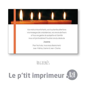 Carte de remerciements suite à un décès avec bougies |Le p'tit imprimeur.bzh