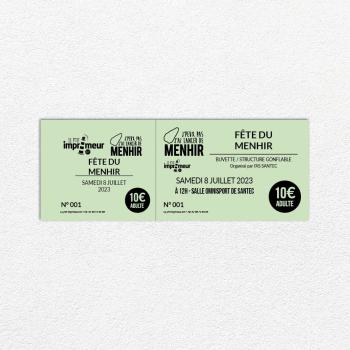 Ticket ou billet Eco - Format 14 x 5 cm - 2 parties détachables numérotées et personnalisées